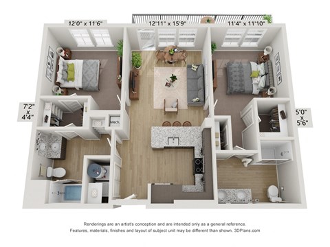 Floor plan image of B2, 2-bedroom apartment